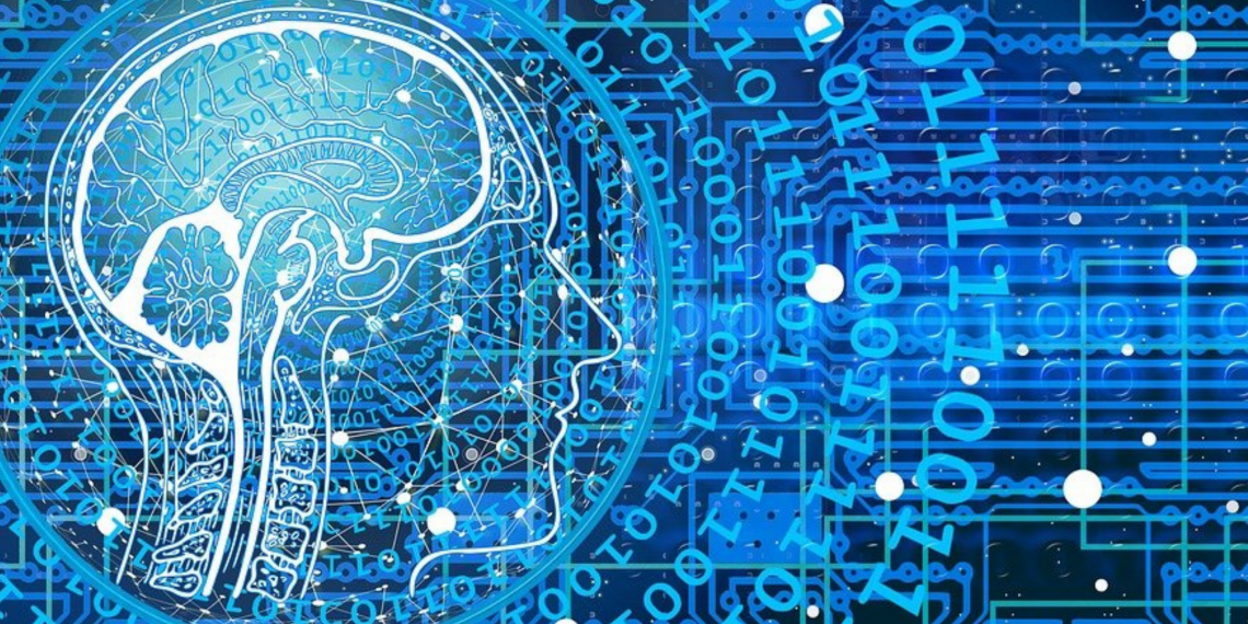 Ilustração de um cérebro e dados