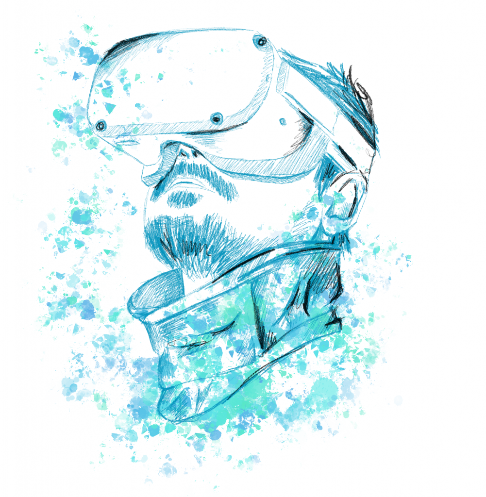 Ilustração de um homem a utilizar uns óculos de Realidade Virtual